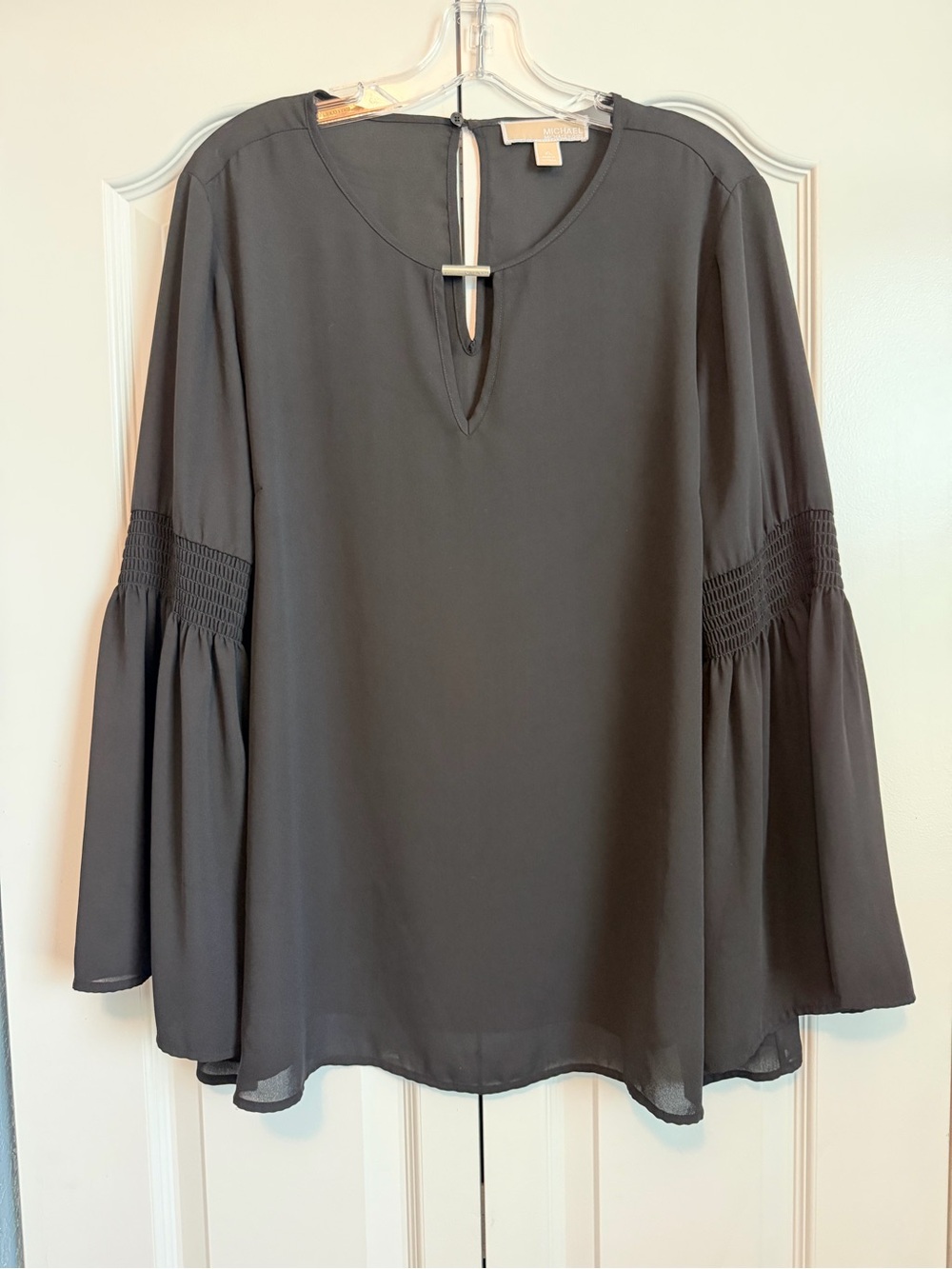 V Black Long-Sleeve Keyhole Blouse